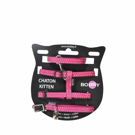 Kittenharnas met riem en halsband Safe Fuchsia